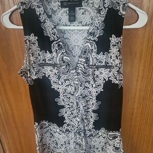 INC Black and White Lace Patterned Women's Top XS